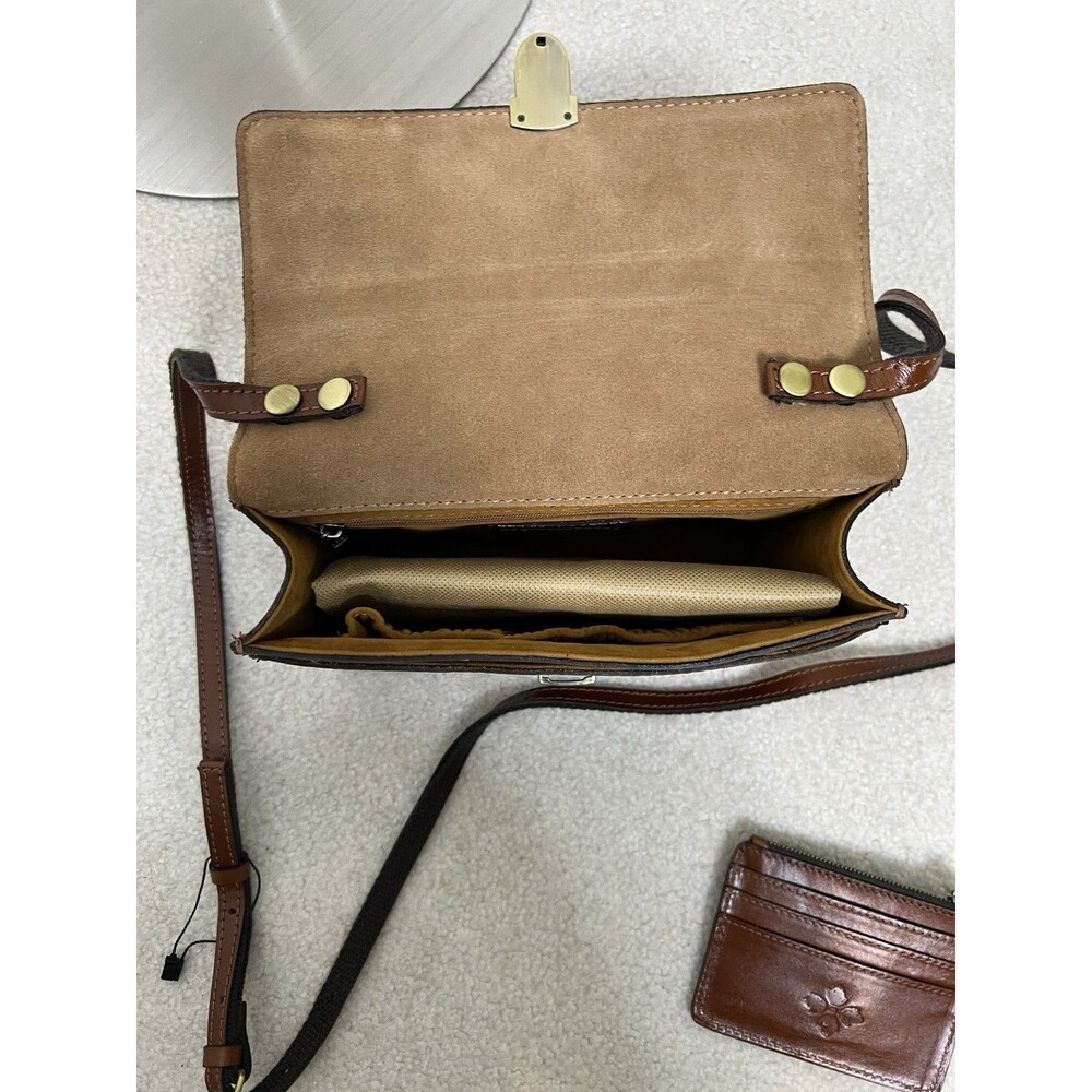 Patricia Nash Tan Leather Flap Satchel Cross Body Purse & Matching Card Wallet - Picture 14 of 16